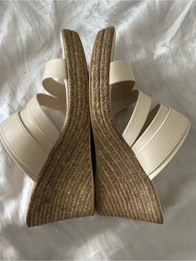 Made in Italy Wedge Slide Sandals in Cream with Buckle